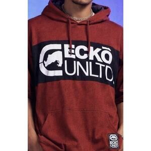 Vintage Ecko Unltd Hoodie Shirt Mens L Red Short Sleeve Y2K Streetwear Sweater
